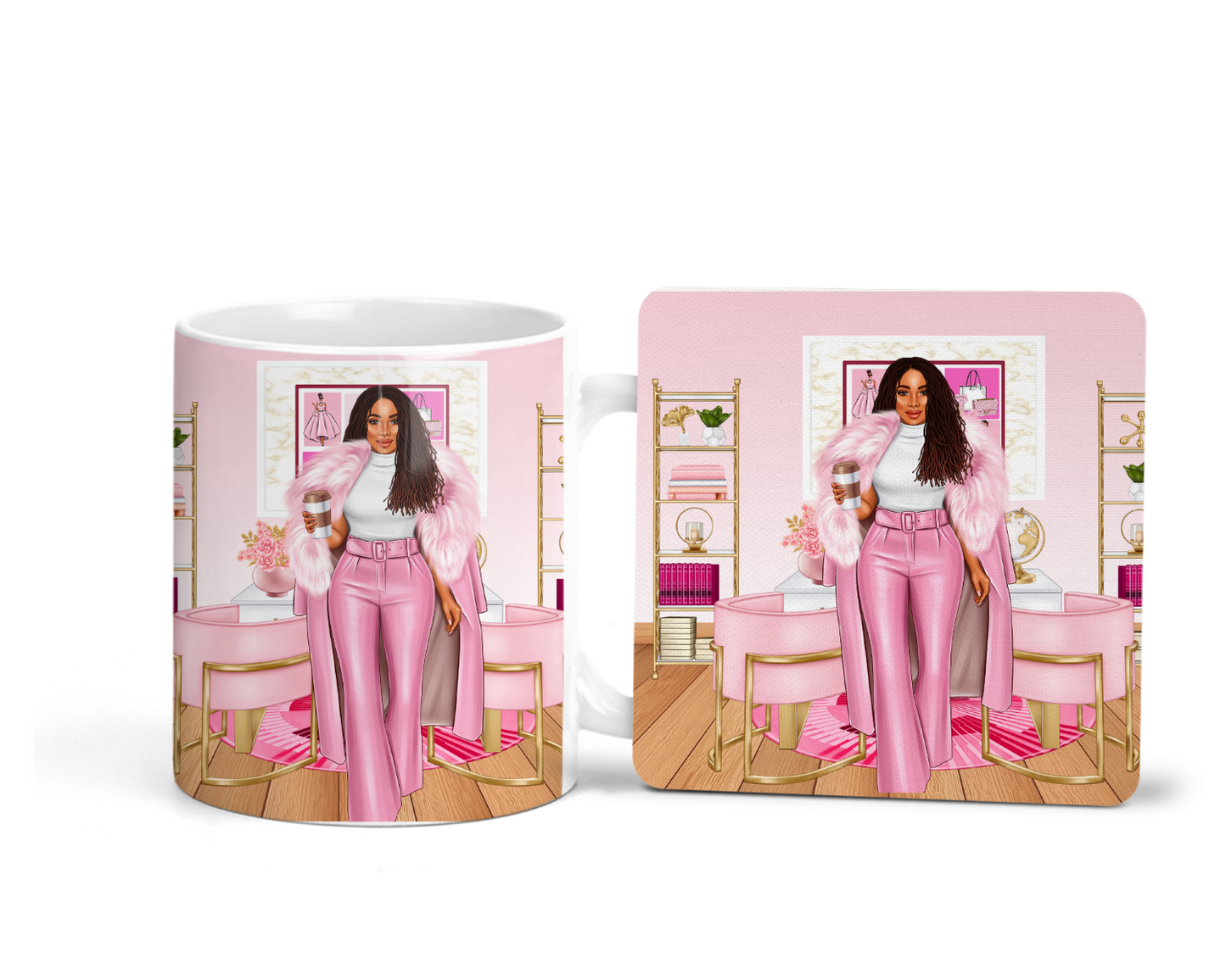 Lady In Pink Mug/Coasters/Set