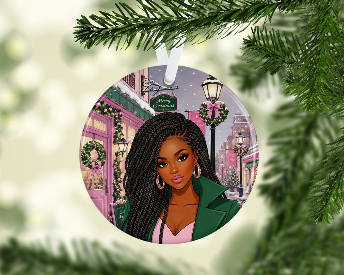 Merry Christmas In Pink & Green Ornament