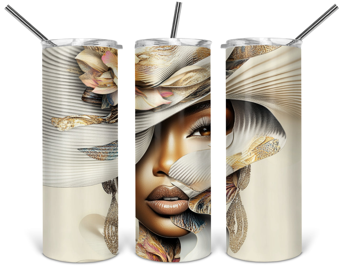 Elegant Floral Hat Lady Skinny Tumbler