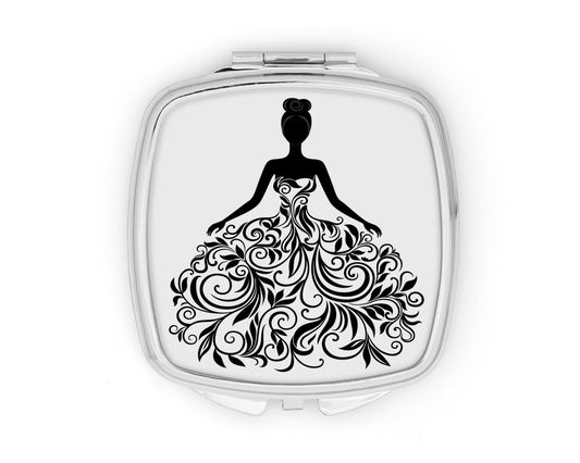 Flower Lady Black and White Compact Mirror