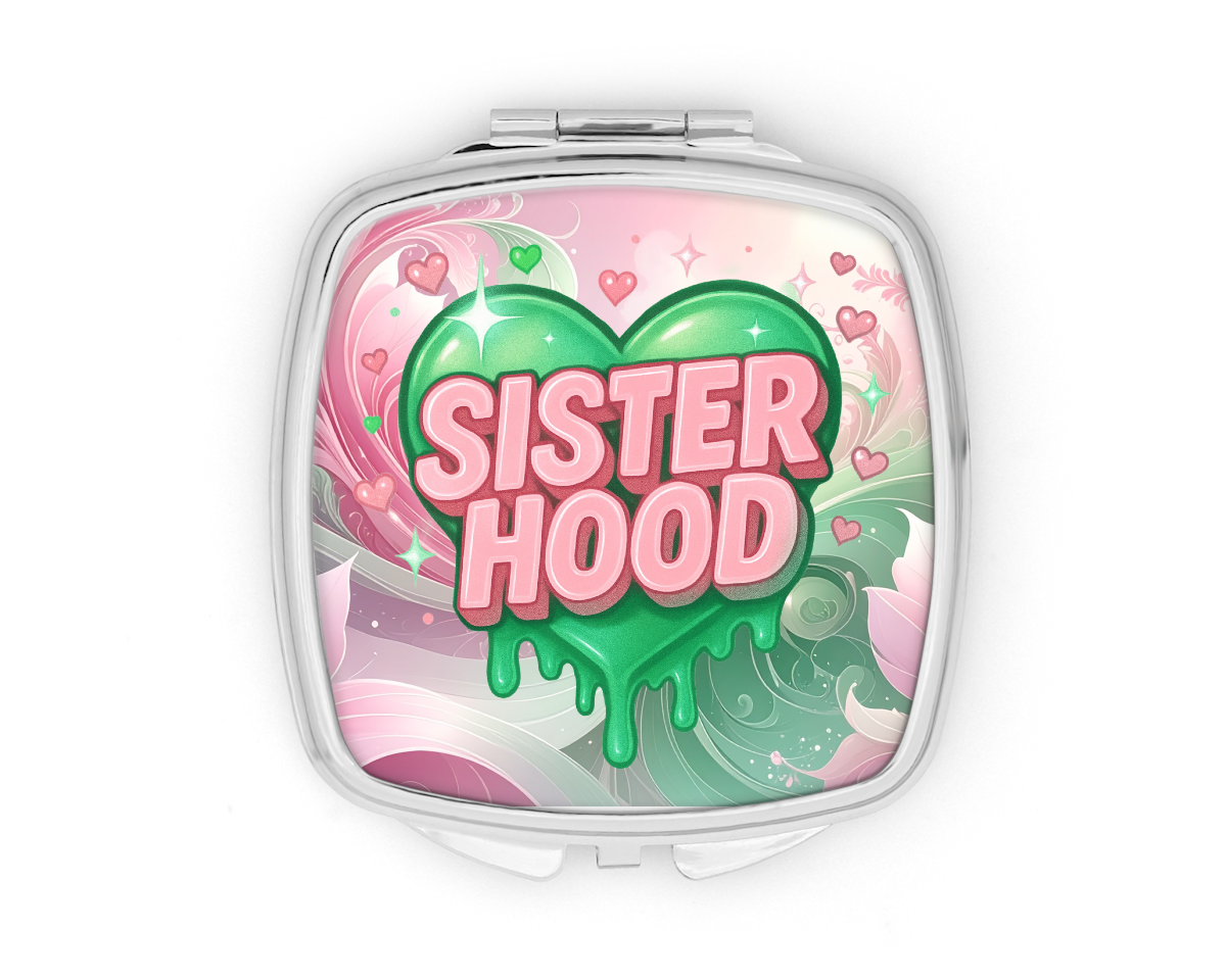 Pink and Green Sisterhood Heart Compact Mirror