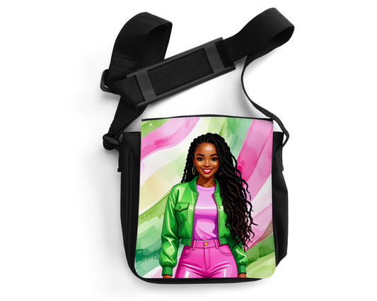 Pretty In Pink and Green Sisterhood Heart Cross Body Bag