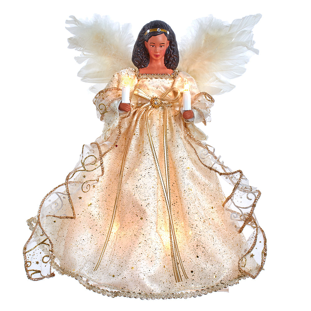 12 Inch Lighted Ivory and Gold Angel Tree topper