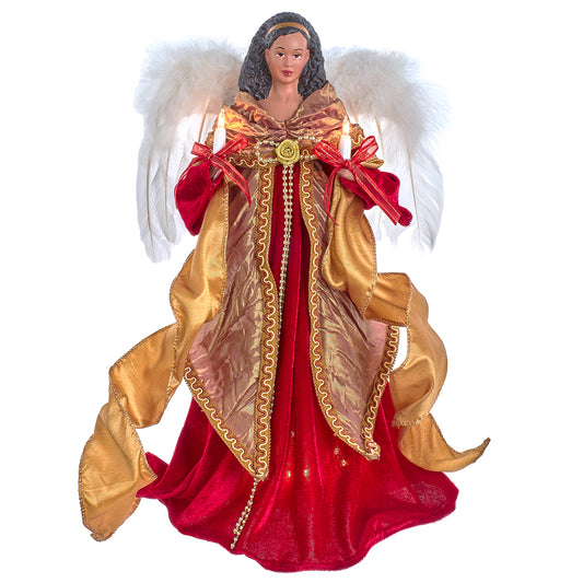 16" UL 10-Light Red & Gold African American Angel Treetop