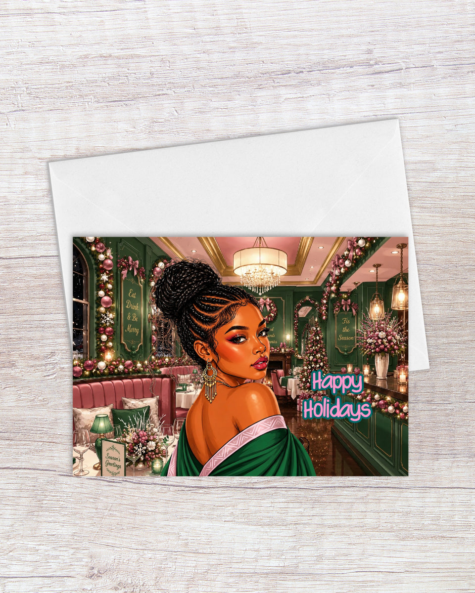 Happy Holidays in Pink and Green Christmas Card