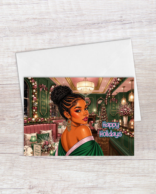 Happy Holidays in Pink and Green Christmas Card