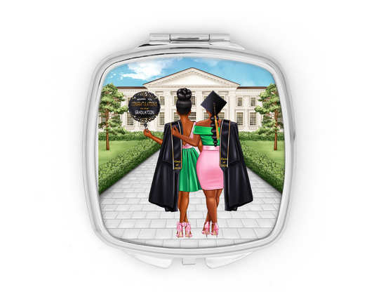 Graduation Pink and Green Compact Mirror