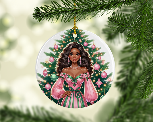 Pretty in Pink and Green Porcelain Ornament