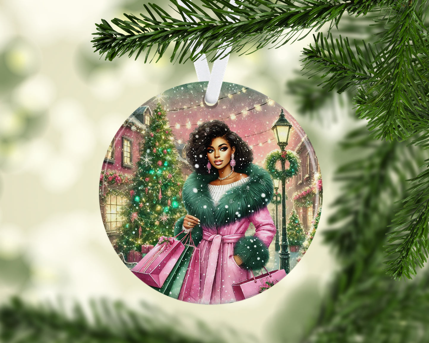 Pink and Green Christmas Stroll Ornament