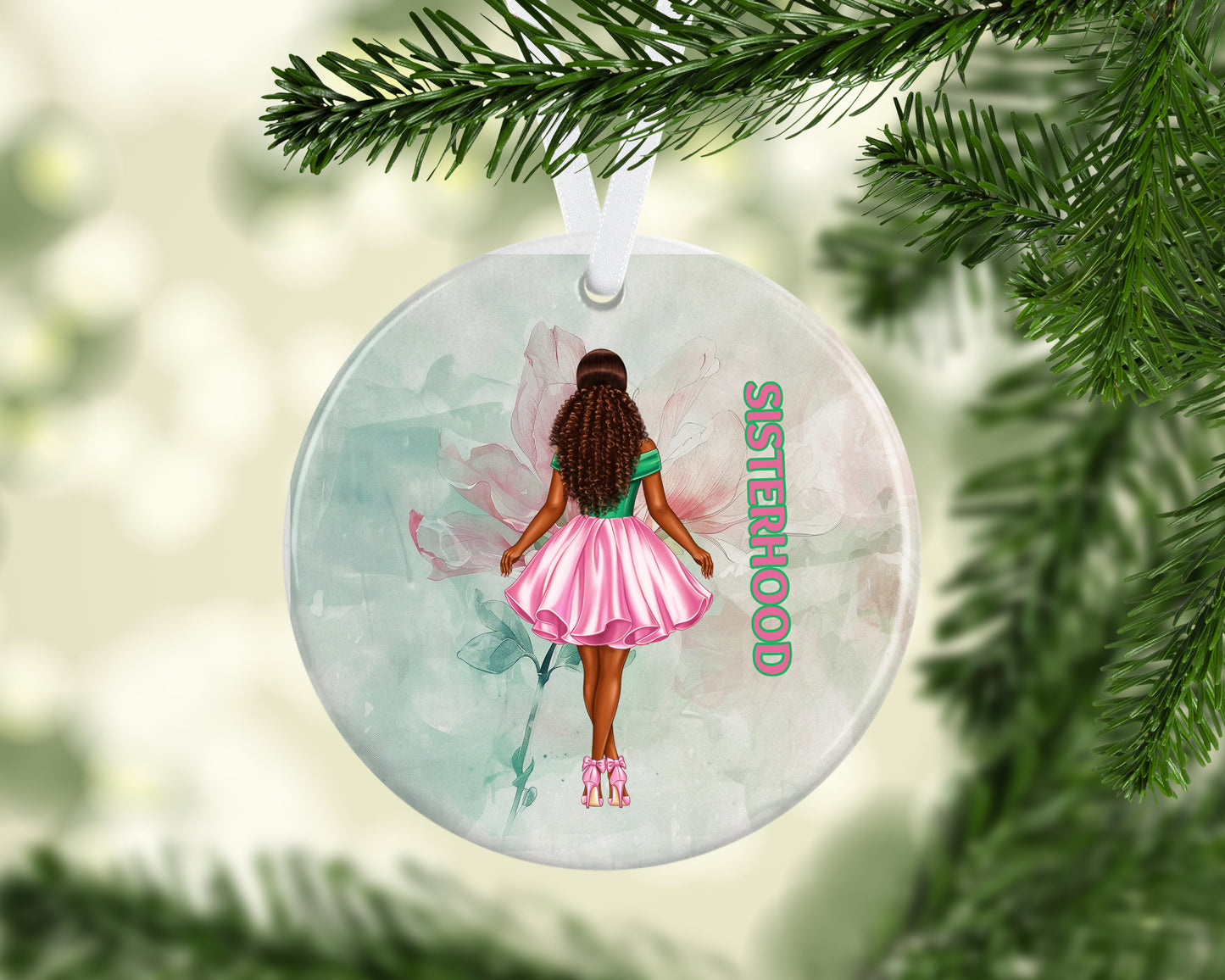 Sisterhood Pink and Green Porcelain Ornament