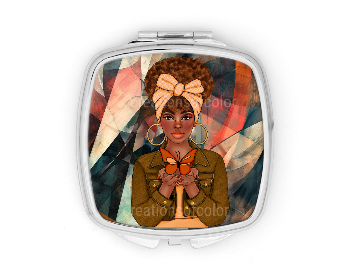 Pretty Brown Butterfly Compact Mirror