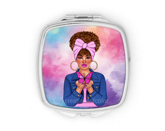 Pretty Pink Butterfly Compact MIrror