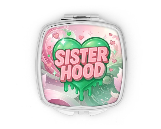 Pink and Green Sisterhood Heart Compact Mirror